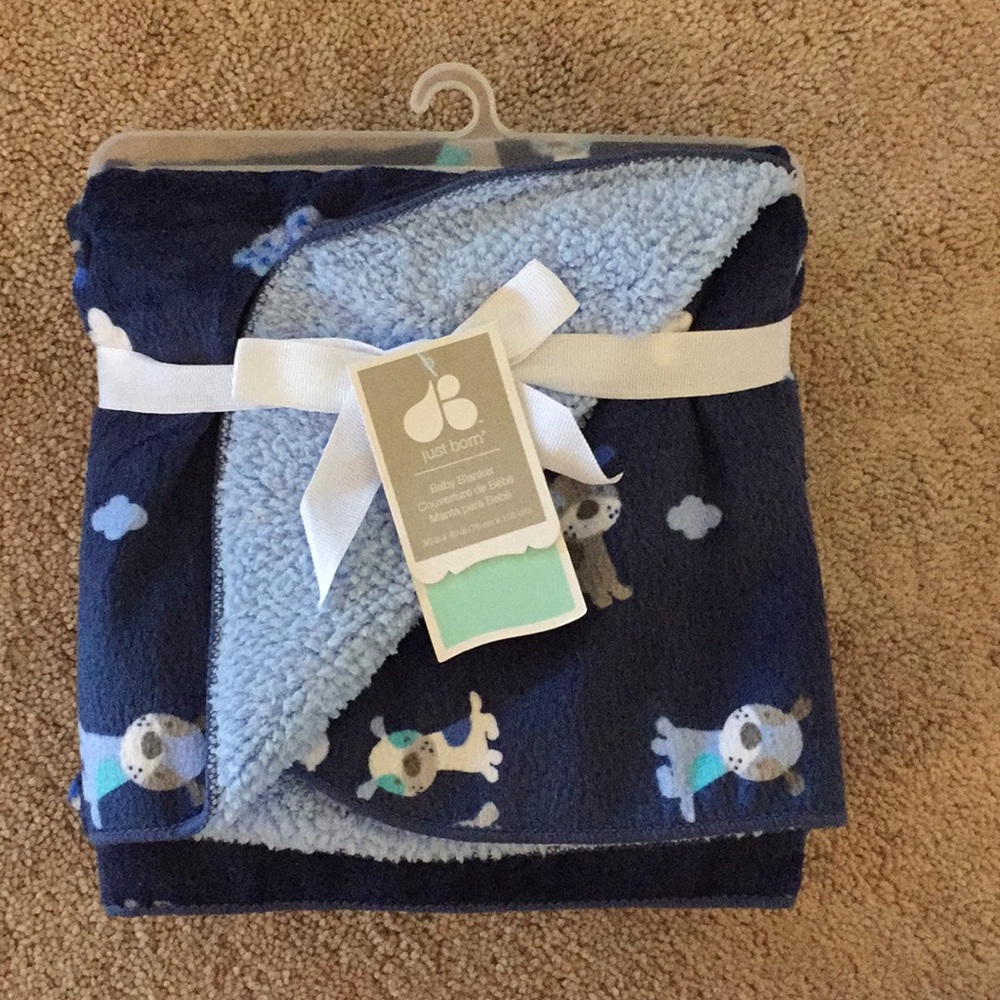 Brand new plush soft blue puppy baby blanket